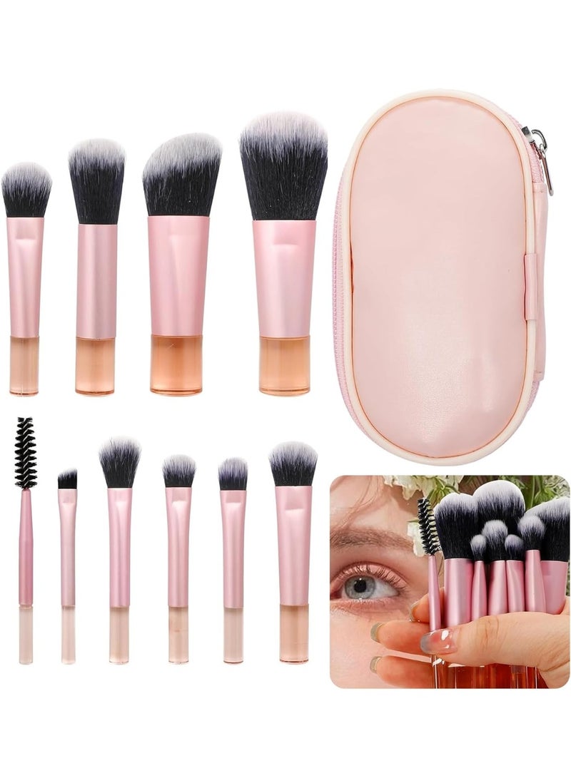 10 Pcs Mini Makeup Brushes Set with Portable Pouch, Travel Size Makeup Brush Kit for Foundation - Image 1